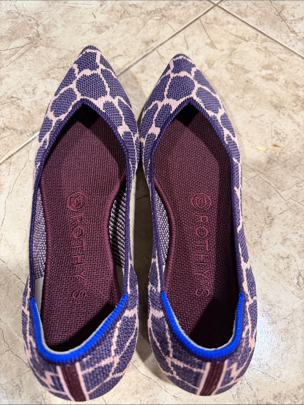 Rothy's purple and Pink Geometric giraffe  Pointed-Toe Flats